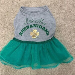 Top Paw small breed dog Little Miss Shenanigans four leaf clover gray dress Sz M